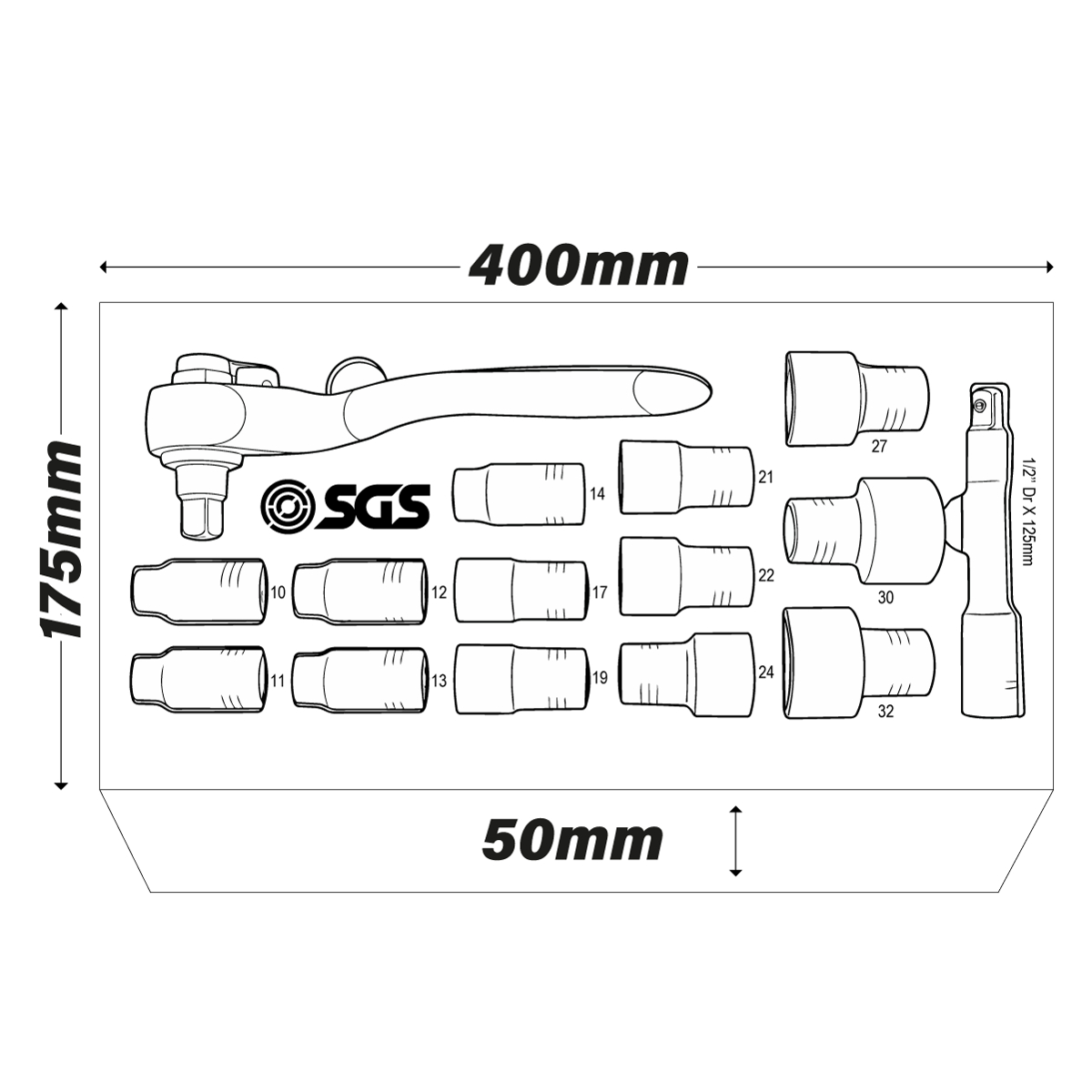 SGS 15pc 1/2in Drive VDE Insulated Socket Set | Foam Insert